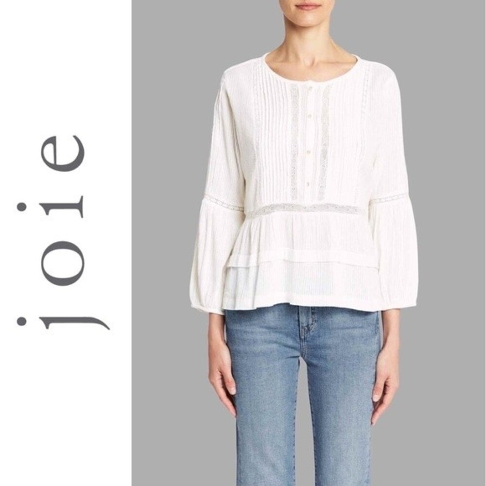 JOIE CARLEEN BOHO LACE CROCHET BLOUSE TOP WHITE S Romantic Cottagecore Victorian - Picture 1 of 12
